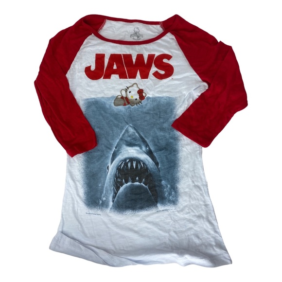 Universal Studios Hello Kitty Jaws Poster Raglan Shirt XL - Picture 1 of 1